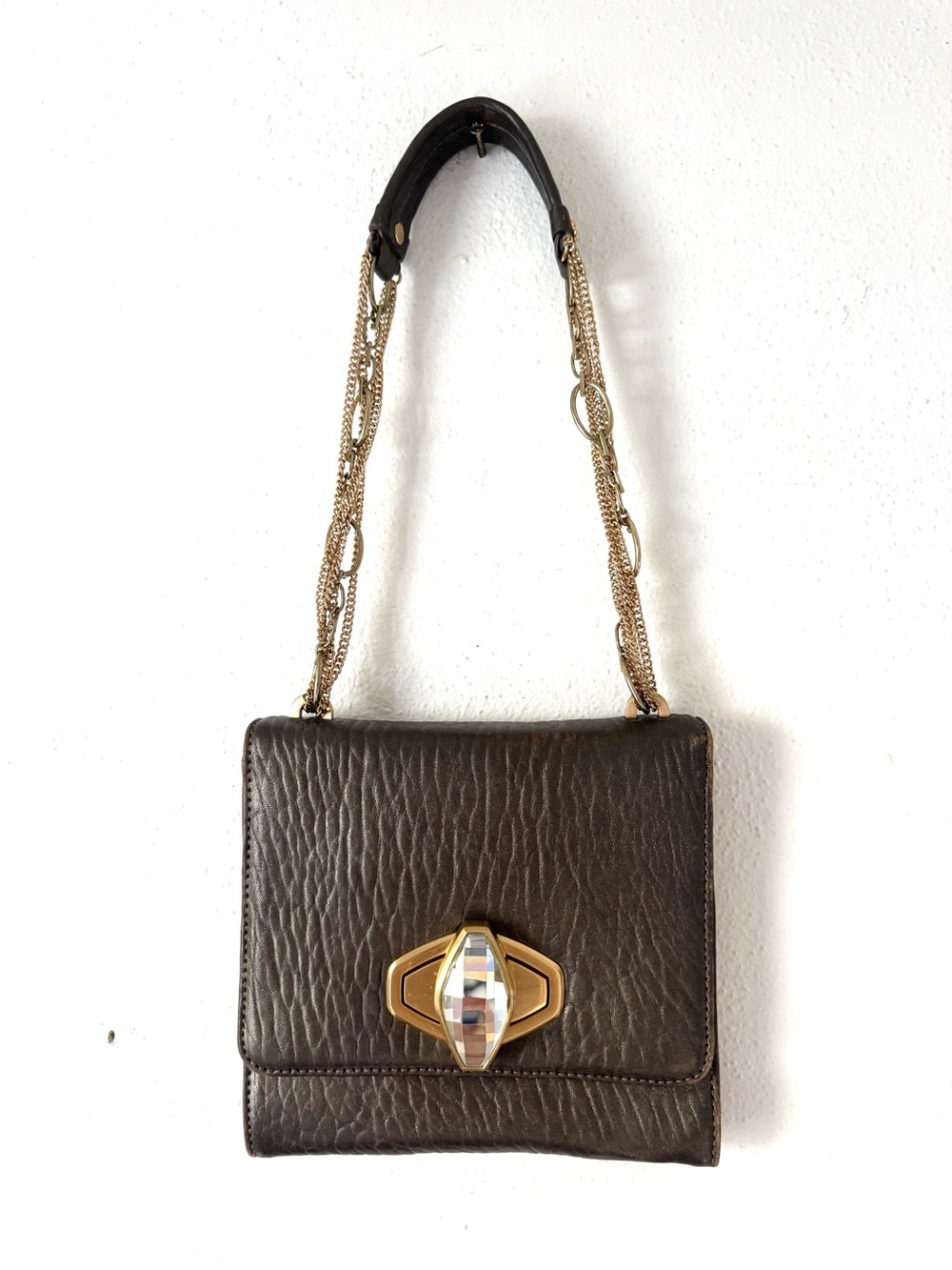 Vintage 2000s Alexis Hudson Gunmetal Crystal and Pebbled Leather Chain Purse